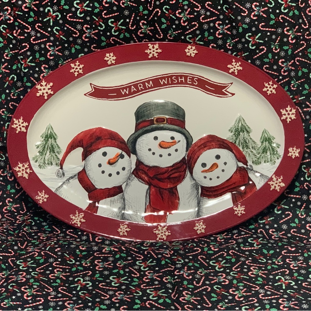 St. Nicholas Square Snowman Platter - Red and White